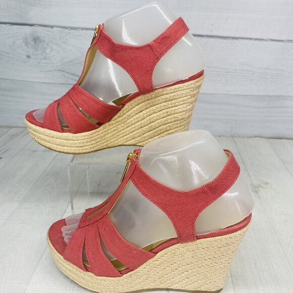 Michael Michael Kor BERKLEY PV20K Pink Canvas Jute Trim Platform Sandal Sz 7 M - Picture 4 of 13